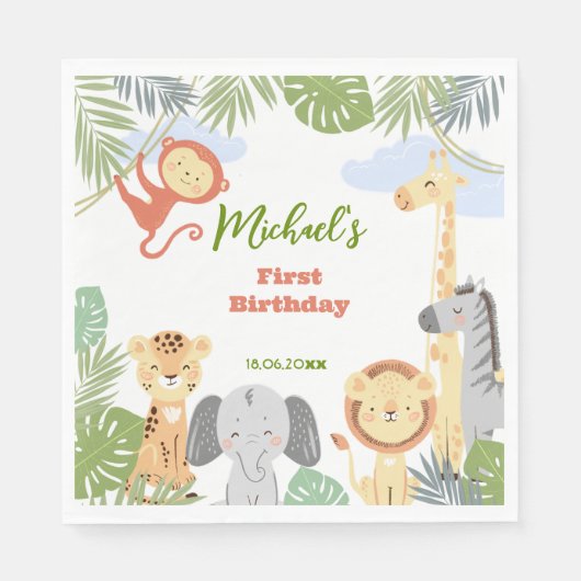Serviette En Papier Papier Napkin 1er anniversaire avec animaux mignon (Devant)