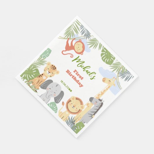 Serviette En Papier Papier Napkin 1er anniversaire avec animaux mignon (Coin)