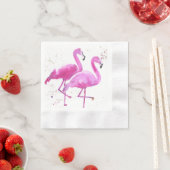 Serviette En Papier Papier Napkin avec deux flamants roses (En situation)