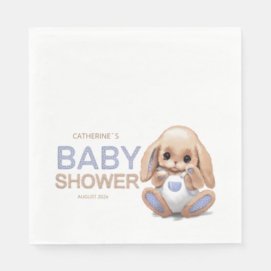 Serviette En Papier Papier Napkin avec mignon lapin peluché. (Devant)