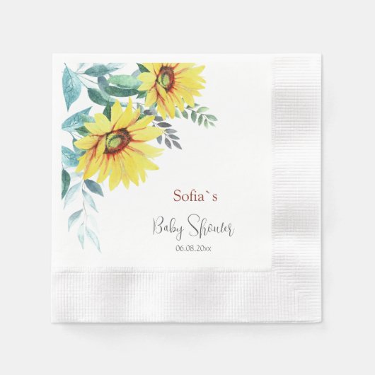 Serviette En Papier Papier Napkin avec tournesol aquarelle (Devant)