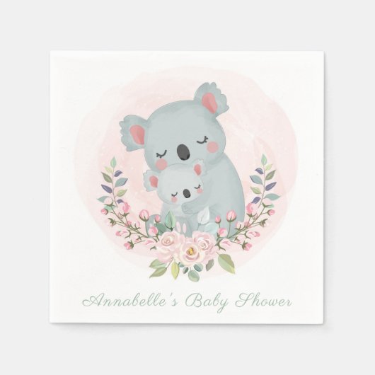 SERVIETTE EN PAPIER PAPIER NAPKIN : BÉBÉ KOALAS : BABY SHOWER (Devant)