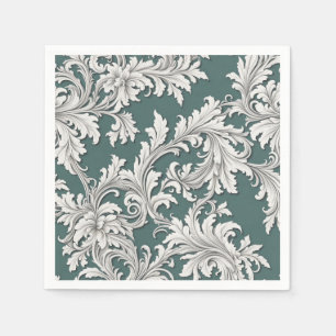 Serviette En Papier Papier Napkin Damask Design Aqua noir et blanc