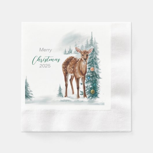 Serviette En Papier Papier Napkin "Doe de Noël gracieux" (Devant)