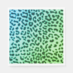 Serviette En Papier Papier Napkin Empreinte de léopard vert/bleu