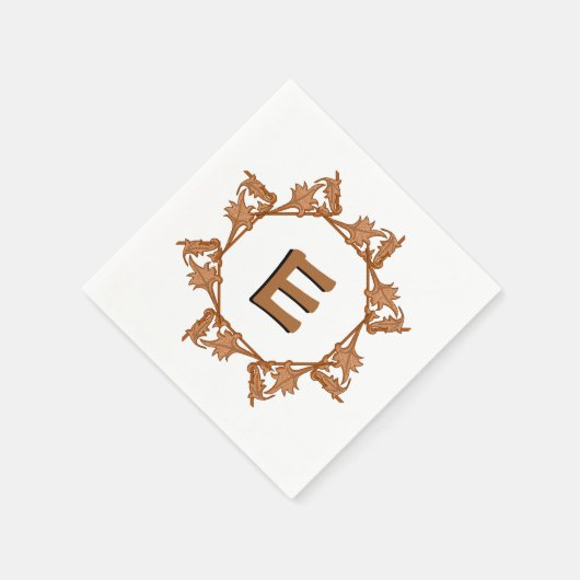 Serviette En Papier Papier Napkin - Feuilles en cercle avec initial (Coin)