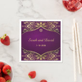 Serviette En Papier Papier Napkin Gold Mandala sur Mariage juif violet (En situation)
