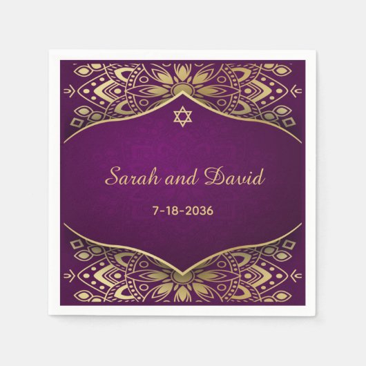 Serviette En Papier Papier Napkin Gold Mandala sur Mariage juif violet (Devant)