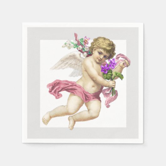 Serviette En Papier Papier Napkin gris rose Cherub Angel (Devant)