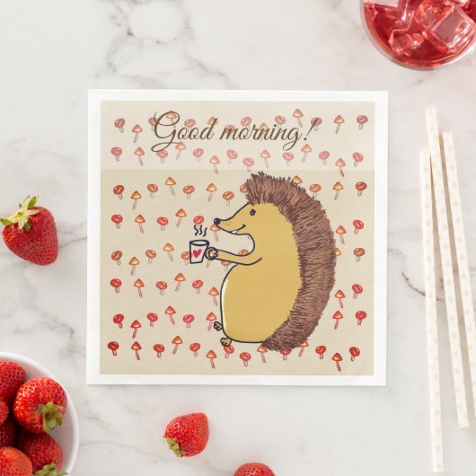 Serviette En Papier Papier Napkin Hedgehog Matin (En situation)