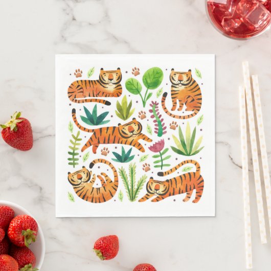 SERVIETTE EN PAPIER PAPIER NAPKIN : JOUER DES TIGRES (En situation)