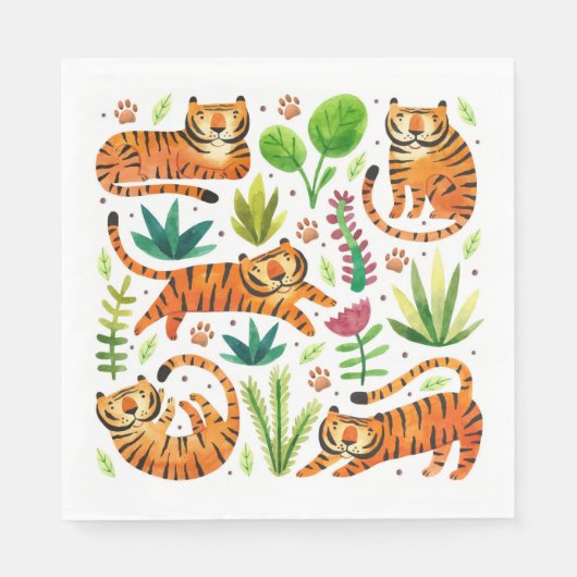 SERVIETTE EN PAPIER PAPIER NAPKIN : JOUER DES TIGRES (Devant)