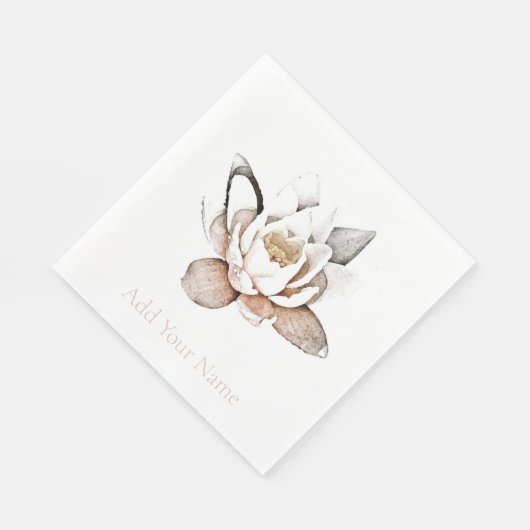 SERVIETTE EN PAPIER PAPIER NAPKIN : LOTUS BLANC + PERSONNALISABLE (Coin)