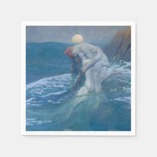 SERVIETTE EN PAPIER PAPIER NAPKIN : MERMAID : HOWARD PYLE (Devant)