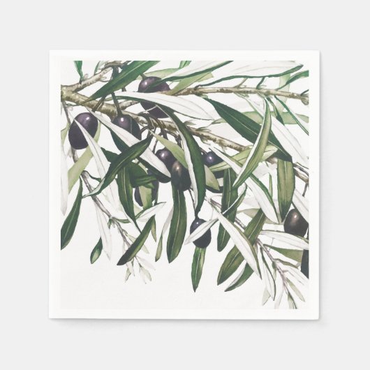 SERVIETTE EN PAPIER PAPIER NAPKIN : NOËL : BRANCHE OLIVE (Devant)