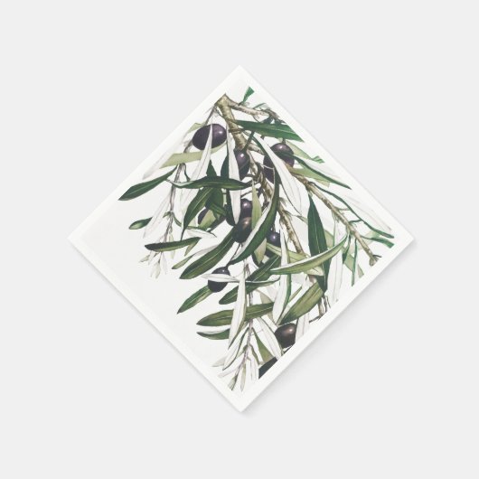 SERVIETTE EN PAPIER PAPIER NAPKIN : NOËL : BRANCHE OLIVE (Coin)