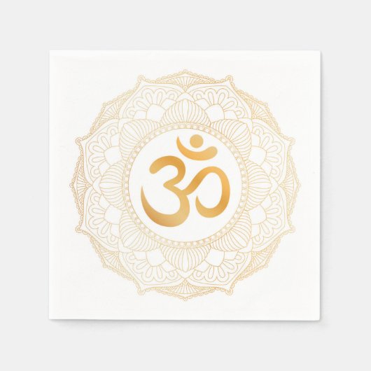SERVIETTE EN PAPIER PAPIER NAPKIN : OR MANDALA & OHM (Devant)