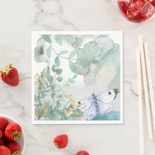 Serviette En Papier Papier Napkin Pastels Floral Papillon (En situation)