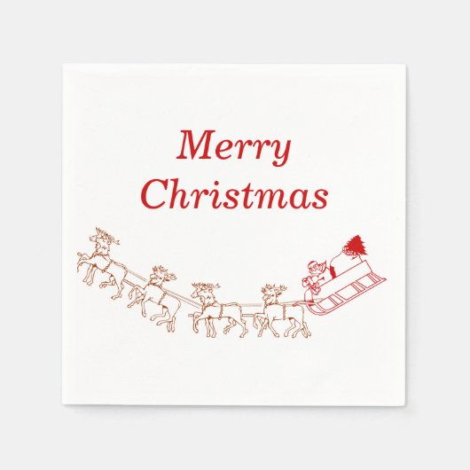 Serviette En Papier Papier Napkin - Père Noël et Sleigh (v2) (Devant)