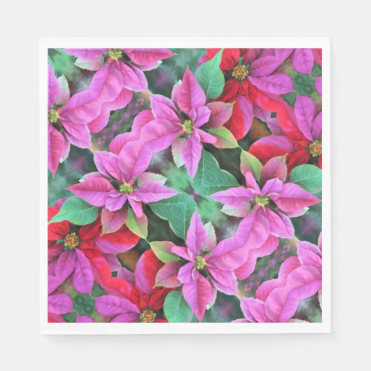 Serviette En Papier Papier Napkin rose/rouge Poinsettia (Devant)