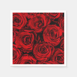 SERVIETTE EN PAPIER PAPIER NAPKIN : ROSES ROUGES : PERSONNALISABLE