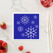 Serviette En Papier Papier Napkin - Snowflakes - Blanc sur Bleu (En situation)
