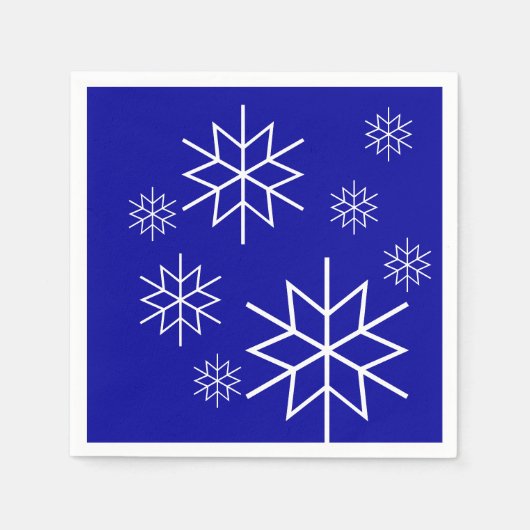Serviette En Papier Papier Napkin - Snowflakes - Blanc sur Bleu (Devant)