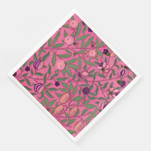 SERVIETTE EN PAPIER PAPIER NAPKIN : WILLIAM MORRIS : POMEGRANAT ROSE (Coin)