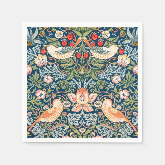 SERVIETTE EN PAPIER PAPIER NAPKIN : WILLIAM MORRIS STRAWBERRY THEVES (Devant)
