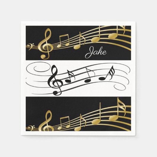 Serviette En Papier Papier Napkins, Black White Gold (Devant)