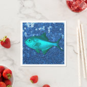Serviette En Papier Papier Napkins Bleu Poisson Bleu Séquences (En situation)