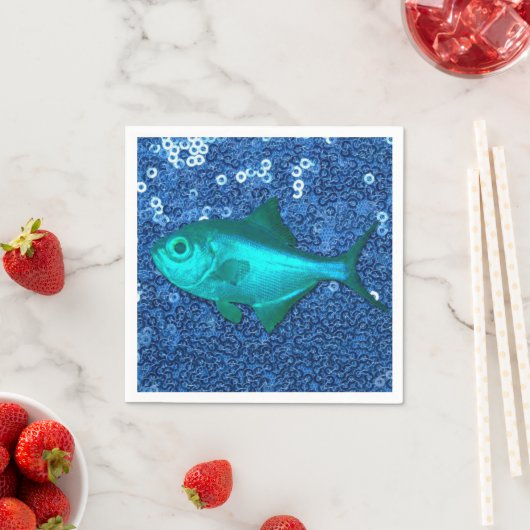 Serviette En Papier Papier Napkins Bleu Poisson Bleu Séquences (En situation)