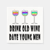 SERVIETTE EN PAPIER PAPIER NAPKINS - BOIRE VIN VIEUX, DATE JEUNES HOMM (Devant)
