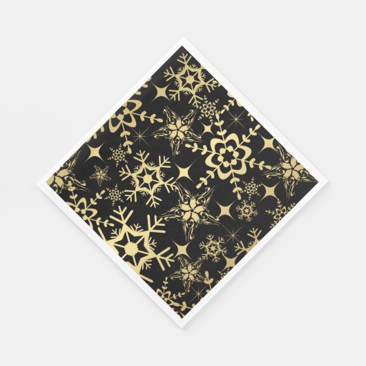 Serviette En Papier Papier Napkins - Flammes de neige noires et d'or (Coin)