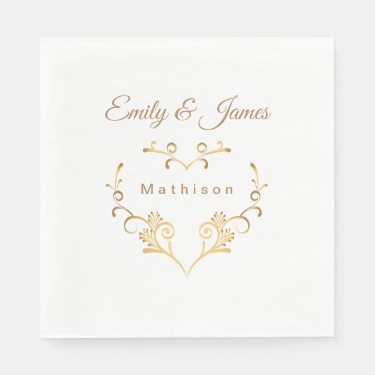 Serviette En Papier Papier Napkins-Or Coeur fantaisie (Devant)