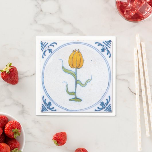 Serviette En Papier Papier papier Delft Blue White Yellow Tulip Art (En situation)