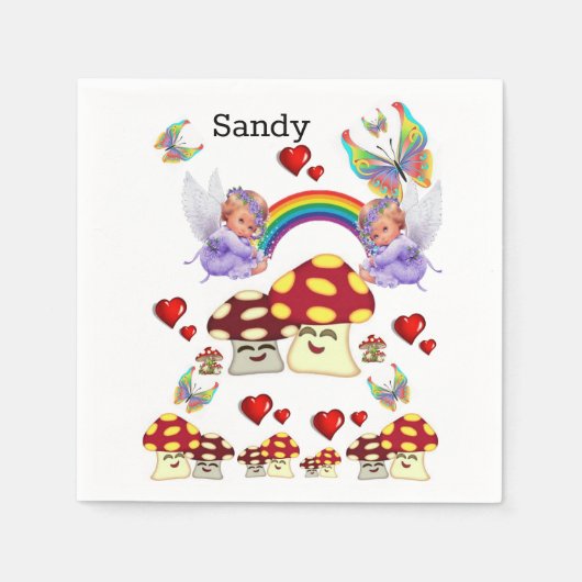 Serviette En Papier Papier, Papillon aux champignons angéliques (Devant)