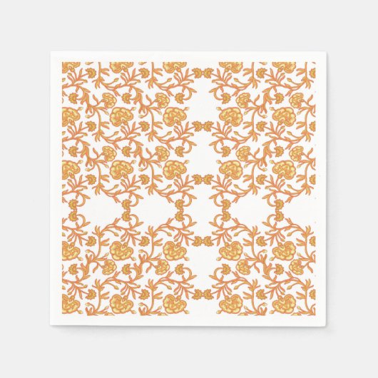 Serviette En Papier papier peint orange et blanc au design floral (Devant)