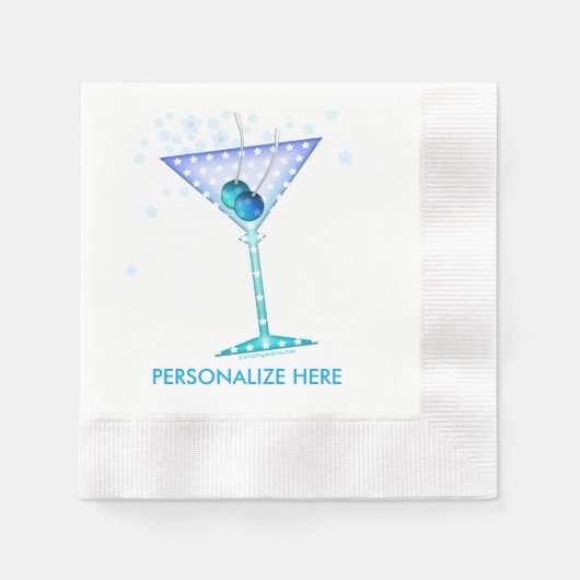 SERVIETTE EN PAPIER PAPIER PERSONNALISÉ COCKTAIL NAPKINS, BLUE MARTINI (Devant)