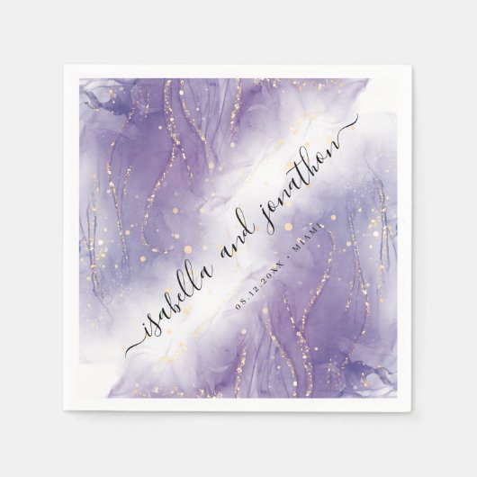 Serviette En Papier Papier personnalisé Confetti violet et argent part (Devant)