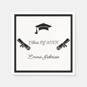 Serviette En Papier Papier Personnalisé De Graduation Noir Et Blanc (Devant)