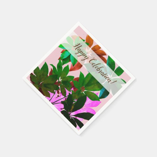 Serviette En Papier Papier personnalisé Feuille rose et vert (Coin)