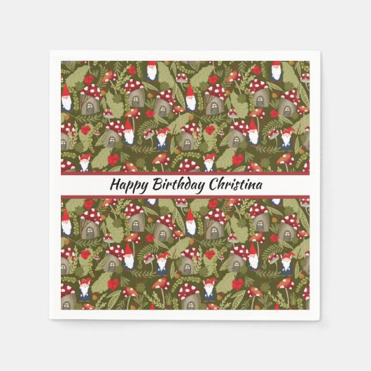 Serviette En Papier Papier personnalisé Gnomes et Champignons adorable (Devant)