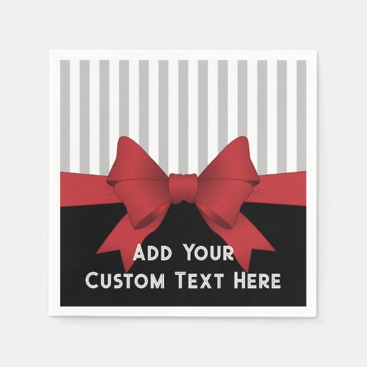 Serviette En Papier Papier personnalisé moderne ruban rouge et rayures (Devant)