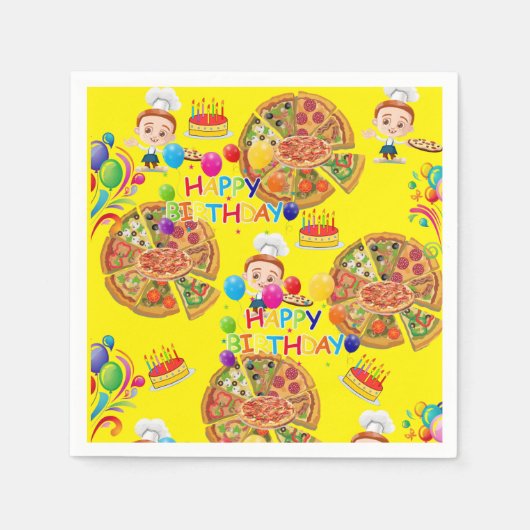 Serviette En Papier Papier, Pizza Joyeux Anniversaire (Devant)