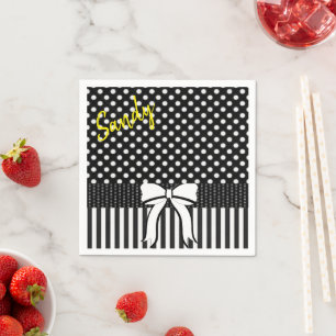 Serviette En Papier Papier, poêle blanc noir Polkadot