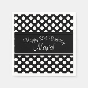 Serviette En Papier Papier PolkaDot noir et blanc personnalisé