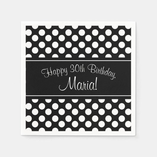 Serviette En Papier Papier PolkaDot noir et blanc personnalisé (Devant)