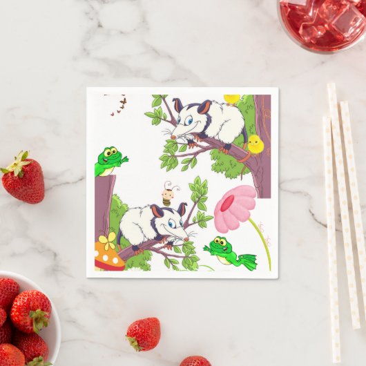 Serviette En Papier Papier, Possum Chicks Frog Floral (En situation)
