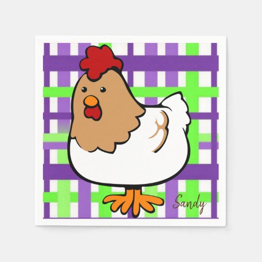 Serviette En Papier Papier, Poulet Poulet Violet Vert (Devant)